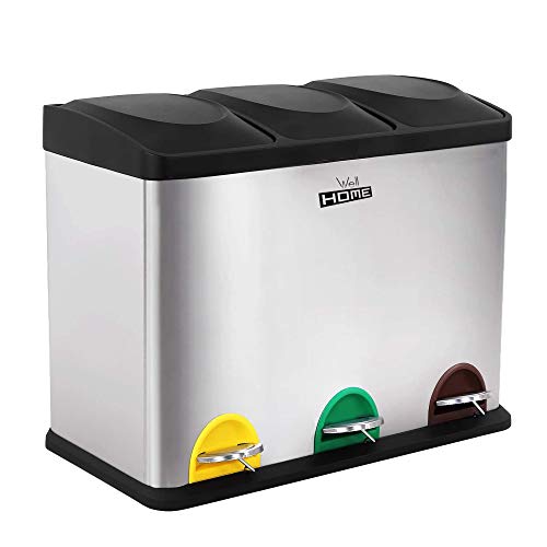 WELL HOME MOBILIARIO & DECORACIÓN Cubo de Reciclaje, Cromado, 45L