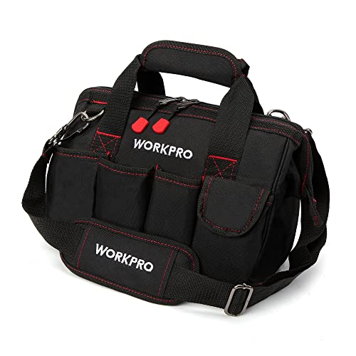 WORKPRO Bolsa de Herramientas 30 x 18 x 20 cm, Bolsa de Transportse Universal, 7 Bolsillos Exteriores, Amplia Apertura de Cremallera, Correa de Hombro Ajustable, para Almacenamiento de Herramientas