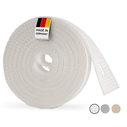 BAUHELD® Cinturón de persiana de 6 m, 14 mm, 20 mm, 23 mm, fabricado en Alemania, adecuado para persianas en puertas y ventanas, rollo de cinta de persiana en gris, blanco y beige