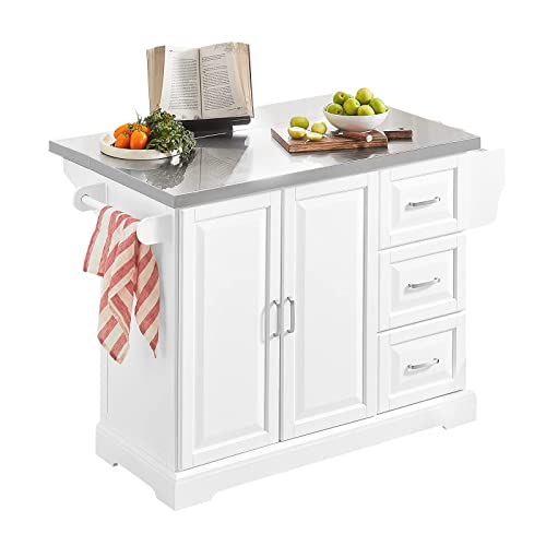 SoBuy FKW41-ST Carrito de Cocina con Piso de Acero Inoxidable,Isla de Cocina con encimera con Tablero Extensible 130 x 71 x 91 cm ES(Acero Inoxidable)