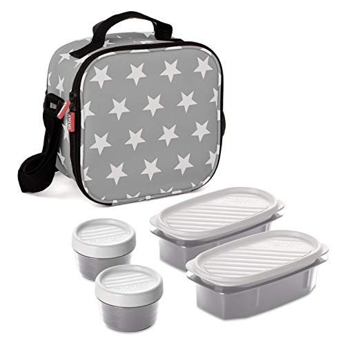 Tatay Urban Food Casual - Bolsa Térmica Porta Alimentos, 3 L de Capacidad, con 4 Tuppers Herméticas, 2 x 0.5L, 2 x 0.2L, Color Gris con Estrellas, Medidas 22.5 x 10 x 22 cm