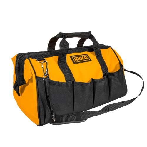 INGCO Bolsa de Herramientas 16 Inch | 40x24x24CM Máxima 20kg con 14 bolsillos Organizadora de Almacenamiento de Boca Ancha Correa Ancha Ajustable para el Hombro HTBG1603