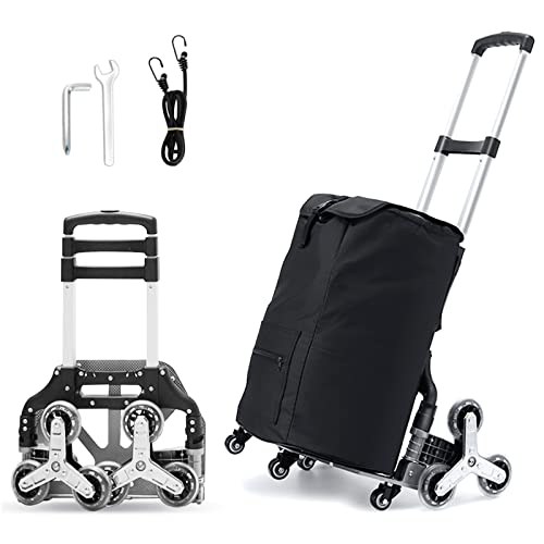 OLYSPM Carro de la Compra,Carrito Compra Plegable de Aluminio,para Subir Escaleras,dirección de 360 Grados,106cm Asa Ajustable,42 L,Negro