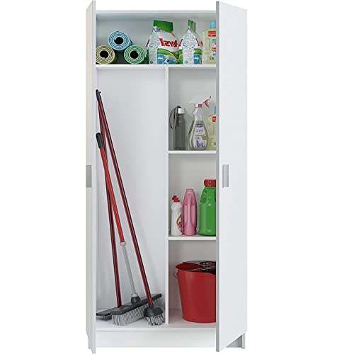 HABITMOBEL Armario Multiuso con escobero y Multiples estantes 73 cm de Ancho, 180 cm de Alto y 37 cm de Profundidad