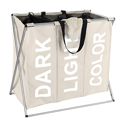 WENKO Pongotodo plegable Trío beige - 3 cámaras para la ropa, plegable Capacidad: 130 l, Poliéster, 63 x 57 x 38 cm, Beige