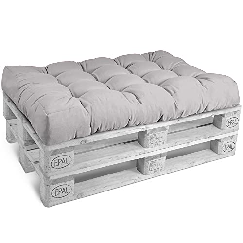 Beautissu Eco Style Cojin - Cojin de Asiento para Silla y Palet Gris Claro 120x80x15 cm - Cojin de Asiento para Interior y Exterior Robustos, Cuidado Fácil