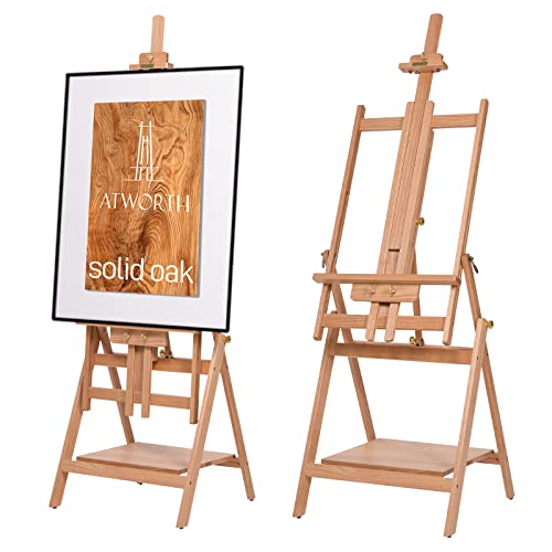 ATWORTH Caballetes de Madera de Roble de Lujo para Pintar Lienzo, Soporte de Caballete Convertible Ajustable con Marco Bandeja de Almacenamiento integrada, sostiene Lienzo de hasta 60 Pulgadas
