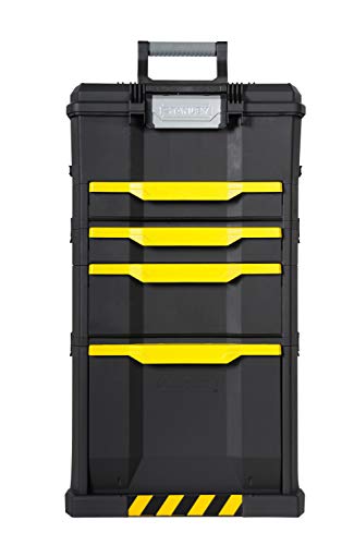 Stanley 1-79-206 - Taller móvil modular, 4 cajones, Sistema de clip lateral, Asa telescópica, Polipropileno, Dimensiones 86.6 x 48.8 x 34.8 cm, Negro / Amarillo