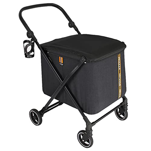 MY DUQUE MAX Carro para la compra - carrito de la compra personal, carro de compra plegable con 4 ruedas, ajuste de altura, freno de pie, portabebidas y diseño moderno, capacidad máxima de carga: 25kg