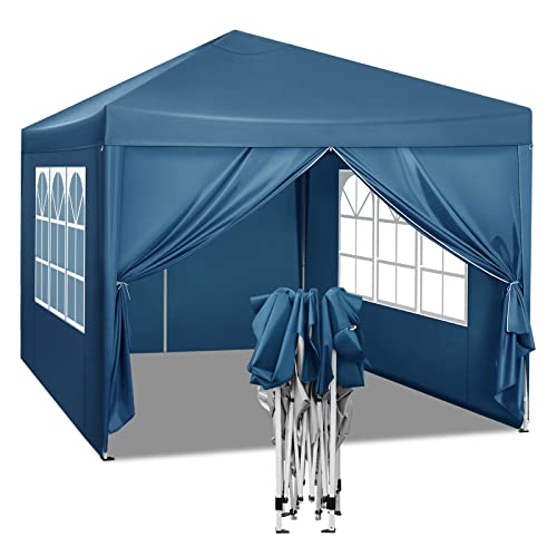 WOLTU Pabellón de Jardín Cenador Plegable Pérgola Cuadrada con Diseño Pop Up Carpa con Cubierta Tela Oxford Hecho de Tubos Metales con Tela, 3x3 m, Altura Ajustable para Camping y Playa,Azul