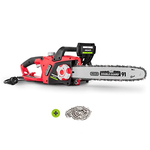 GREENCUT GS240C-1 - Motosierra eléctrica enchufable, motor 2400W, con espada 15,7” Oregon, velocidad cadena 15m/s, incluye 2 cadenas y sistema Softgrip antivibraciones