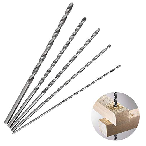 AOBETAK Brocas Helicoidales Extra Largas de 150 mm, 5 Piezas Brocas de Acero de Alta Velocidad HSS Largo para Madera de Plástico y Aluminio (2/3/3,5/4/5 mm de Diámetro)