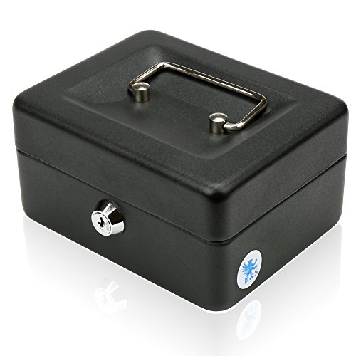 H&S Caja Fuerte Pequeña con Bandeja para el Dinero y Llave - Caja Caudales de Acero Negro con 2 Llaves y Sección para Monedas - Cajas Fuertes Pequeñas de Seguridad