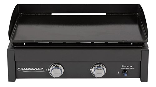 Campingaz Plancha L - Plancha de gas con dos quemadores de acero aluminizado, 7.5 kW de potencia, amplia plancha portátil acero antiadherente estampado, gris, 69 x 47 x 28 cm