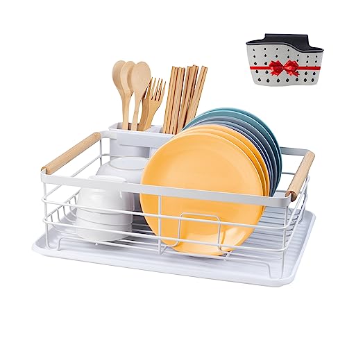 GARSIE Pack Escurreplatos Acero Inoxidable + Organizador Fregadero - Escurridor de Platos con Bandeja de Goteo y Cesta para Cubiertos - Escurreplatos sobre Fregadero 43 x 30.5 x 14 CMS (Blanco)