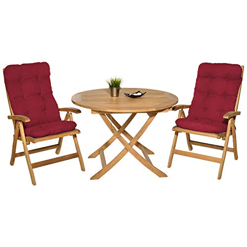 Pack 2 Cojines con respaldo para Sillas de terraza. Conjunto de 2 cojines para sillones de Interior y Exterior. Cojín para silla con respaldo, cojines acolchados, mecedoras terraza. (Rojo)