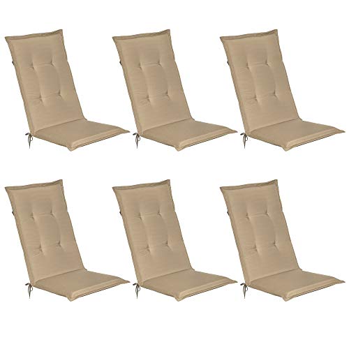 Beautissu Set de 6 Cojines sillas Jardin Loft HL - tumbonas mecedoras de balcón o Asiento Exterior con Respaldo Alto - 120x50x6 cm - Placas compactas de gomaespuma - Natural
