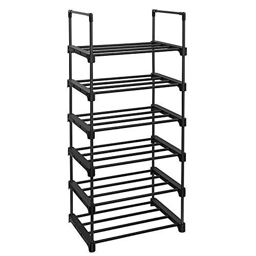 SONGMICS Zapatero de 6 Niveles, Estantería de Zapatos, Estantería de Metal, para 12 a 15 Pares de Zapatos, Estante Apilable, para Pasillo, Salón, Dormitorio, 30 x 45 x 106 cm, Negro LSA23BK