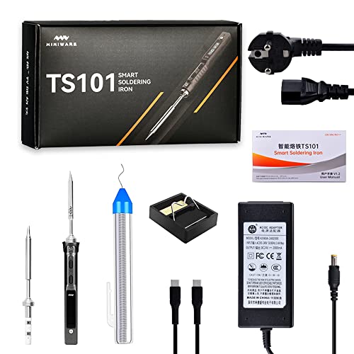 NewHail TS101 65W soldador eléctrico portátil inteligente Kit de soldador rápido de calor integrado DC 5525 Sensores de aceleración STM32, fuente de alimentación, cable de soldadura, soporte