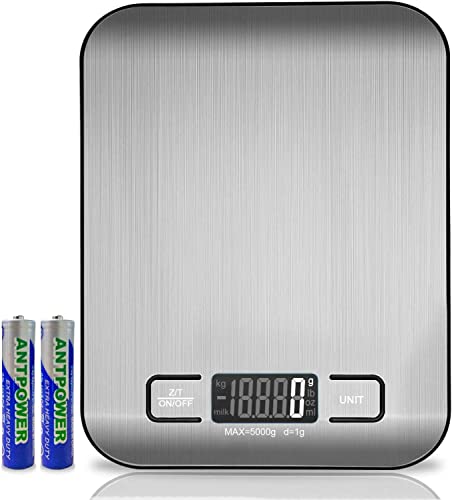 Báscula de Cocina Digital, Báscula Digital 5kg - MedicióN Precisa Hasta 1g, Estilizada Y Delgada Balanza Para Alimentos, Pantalla Lcd, FuncióN De Tara. (Plata-5kg)