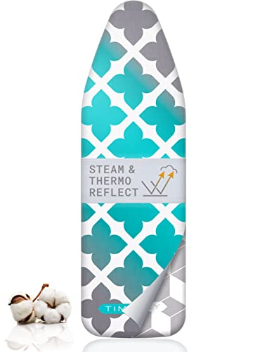Timbley® Funda para Tabla de Planchar Profesional - Acolchado Grueso - Thermo Reflect - Largo 116-125cm x Ancho 37-42cm (Talla M) - Apta Planchado a Vapor - máxima reflexión del Calor - Gris