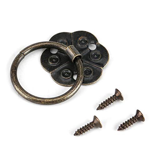 OUKENS Tiradores de anillo para cajón, tiradores antiguos de hierro, tiradores, herrajes, tirador de cajón para muebles, tirador para armario de cocina, paquete de 20(Green Bronze 2 * 2cm)