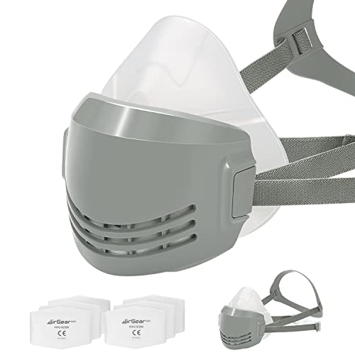 AirGearPro D-200 Máscara Respiratoria Reutilizable con Filtros, Antipolvo, para Pintar, Construcción, Bricolaje, Lijado