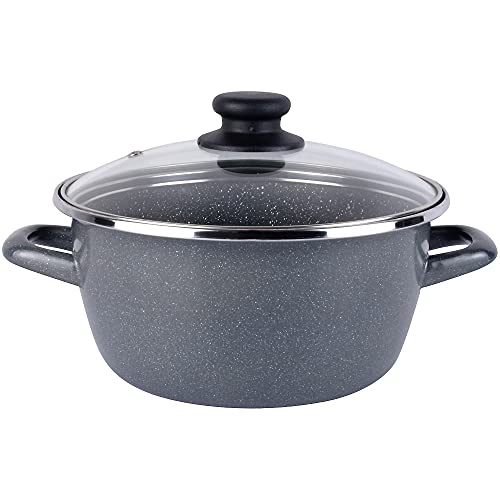 MAGEFESA K2 Gransasso. Cacerola 24cm + Tapa de Vidrio. Exterior Gris Moteado. Antiadherente bicapa Reforzado Piedra, Apta para Todo Tipo de cocinas, Especial inducción. 50% de Ahorro energético.