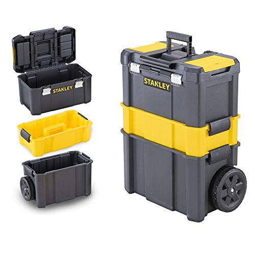 STANLEY STST1-80151 Taller Móvil para Herramientas 3 en 1 con Cierres Metálicos con Capacidad 20 kg, Color Negro/Amarillo