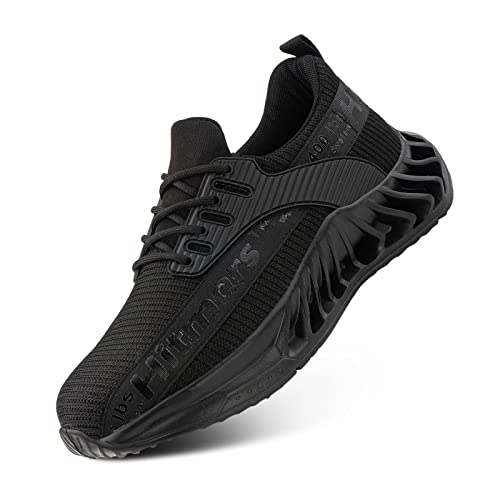 Hitmars Zapatos de Seguridad Hombre Mujer con Punta de Acero Ligero s1 s3 sp1 Zapatillas Trabajo Prevención Calzado de Construcción U4B Negro-Negro EU42