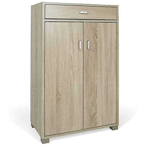 BAKAJI Mueble Zapatero Casa 5 estantes Porta Zapatos 2 Puertas cajón Armario, Madera, Roble, Standard
