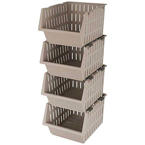 Cestas Apilables de Plástico, Frutero, Verdulero,4 estantes, Almacenaje, Organizador (Beige)