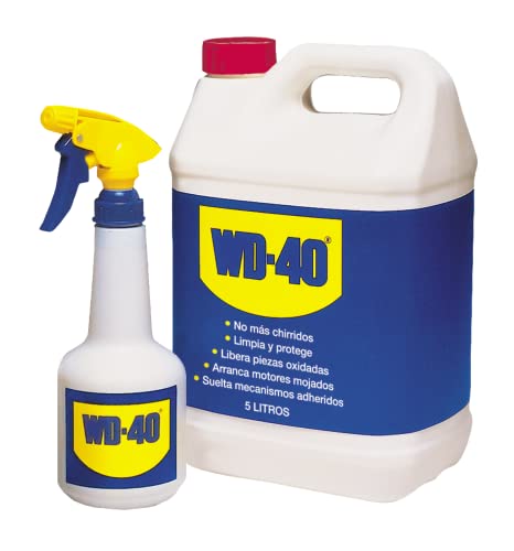 WD-40 Producto Multi-Uso- Garrafa 5L y pulverizador - Lubrica, Afloja, Protege del óxido, Dieléctrico, Limpia metales y plásticos y Desplaza la humedad. Formato para usos intensivos (44506/E)