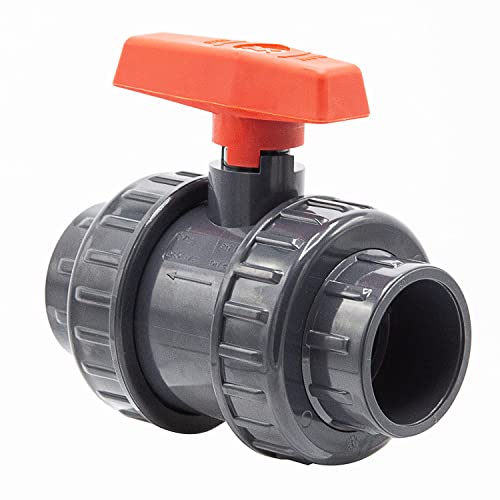 Válvula de bola de PVC I 50mm I 1 1/2 pulgadas I para tomas y accesorios adhesivos I llave de paso I conector de tubería de PVC I para la construcción de piscinas y estanques I bm_001