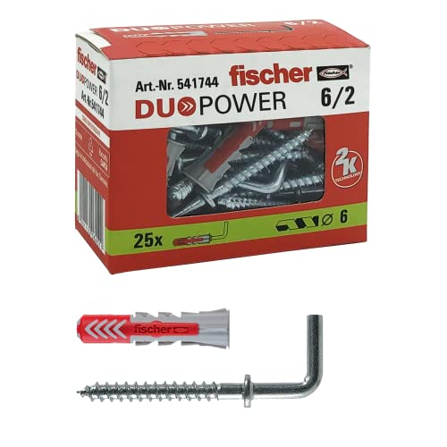 Fischer 541744 Taco con Gancho Duopower, Gris/Rojo, 25 pz, Set Piezas
