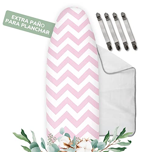Funda de Tabla de Planchar Ajustable de Algodón con Acolchado Especial Para un Planchado Más Fácil - Tamaño Universal - Extra Paño de Protección Para Prendas Delicadas