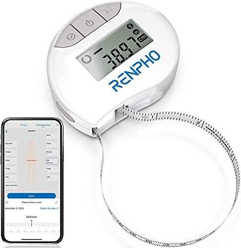 Cinta Métrica Inteligente con Aplicación, Cintas Métricas Bluetooth RENPHO para Medir el Cuerpo, Fitness, Retractable, Mide la Circunferencia de la Parte del Cuerpo, Pulgadas y CM