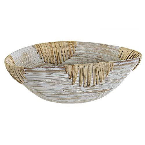 Bol de Bambú Natural de Color Blanco, Ideal para el menaje del hogar/Cocina.Diseño Original y Natural 35X23X12cm