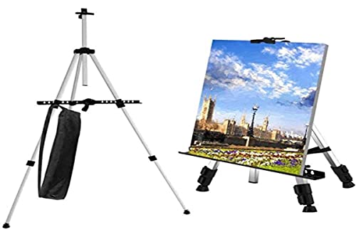 Caballete de Pintura, Caballete Trípode de Aluminio, Altura Ajustable da 60 a 162 cm, Estable y Liviano, Caballete de Campo Plegable con Bolsa de Transporte, Multifuncional para Pintar, Póster (Plata)