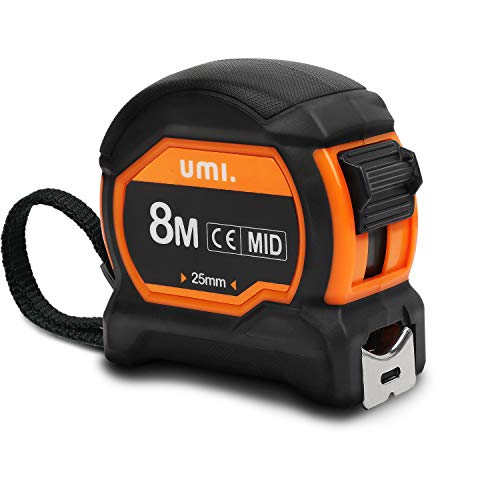 Amazon Brand - Umi Cinta Métrica 8m x 25mm, Flexometro Profesional Retráctil con Clip de Cinturón de Metal