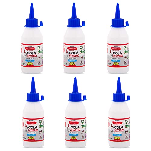 Starplast Pack de 6 Pegamentos Cola Blanca 125ml, para multiuso, Papel, Cartón, Madera ideal para manualidades, Artesanía, Hacer Maquetas, etc