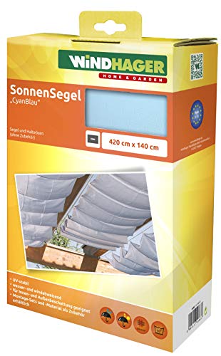 Windhager Toldo Vela de protección Solar tecnología de tensado de Cuerdas 420 x 140 cm, Ideal para pérgola o Invernadero, Azul Cian, 10883, Triste