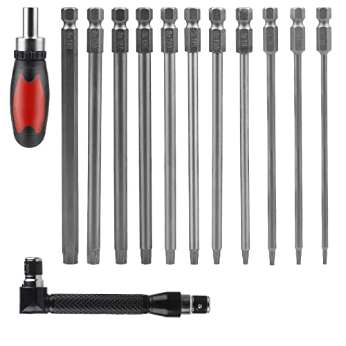 CPROSP Juego de Destornilladores Torx de 100mm de Longitud, con 2 Destornilladores Torx, T6,T7,T8,T9,T10,T15,T20,T25,T27,T30,T40, Acero S2, Cabeza de Estrella