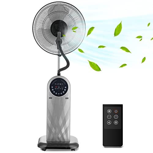 Aigostar Forest Mist - Ventilador de pie oscilante con nebulizador de agua, mando a distancia, función ionizador de aire, pantalla led, temporizador, 95W, 3 modos y velocidades. Color Negro