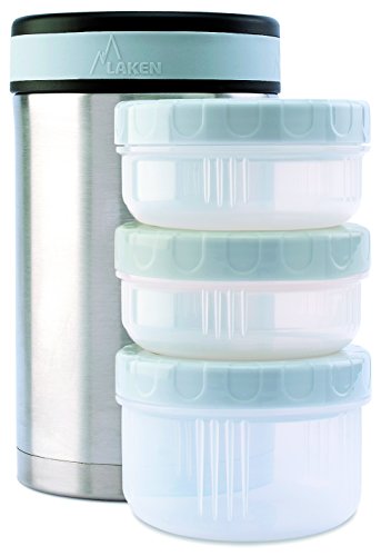 Laken Termo Para Comida de Acero Inoxidable 1L y Funda Textil Gris Incluye 2 Contenedores Interiores