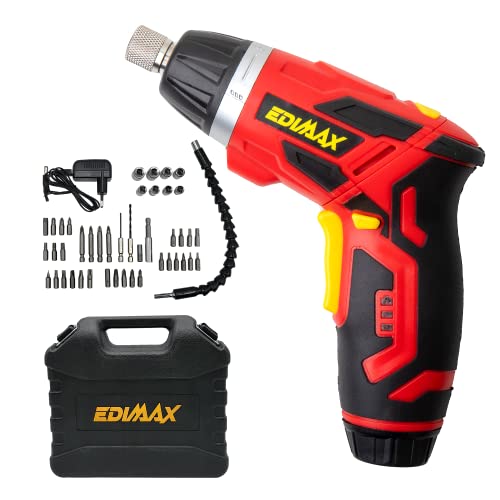 EDIMAX, Destornillador Electrico, Atornillador, 3,6V, Luz de trabajo Led, Max 4Nm, Boton giratorio de mango, 230 rpm, Li-ion/1.3Ah, Linea USB, Cargador incluido