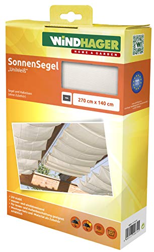 Windhager Toldo Liso” Vela de protección Solar tecnología de tensado de Cables 270 x 140 cm, Ideal para pérgola o Invernadero, Blanco, 10874