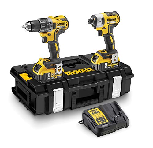 DEWALT DCK266P2-QW - Kit de 2 herramientas con taladro percutor compacto DCD796 y atornillador de impacto DCF887, XR 18V, 5Ah, Sin cable, Velocidad variable, Para metal, hormigón y madera