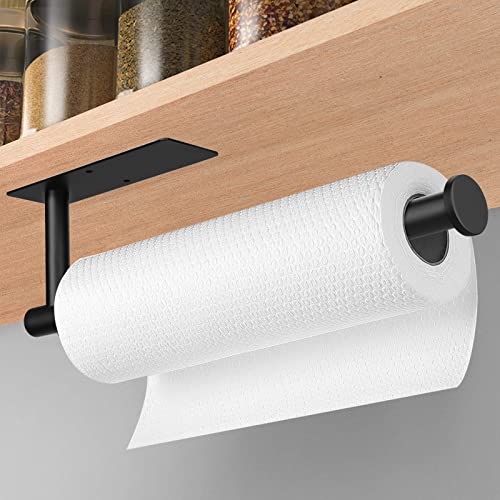 sprecenk Portarrollos Cocina Papel, Adhesivo o Taladro Porta Rollos Papel Cocina Pared, Acero Inoxidable Soporte Rollo de Papel Cocina para Baño y Cocina, Negro