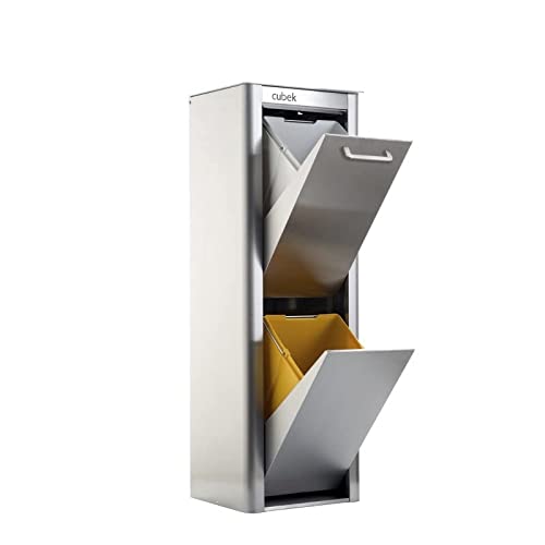 DON HIERRO - Cubo de basura y reciclaje CUBEK en Acero Inoxidable. 2 compartimentos de 20 litros